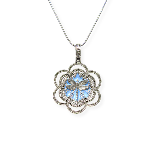 "Fly Away" Pendant - White Rhodium & Blue