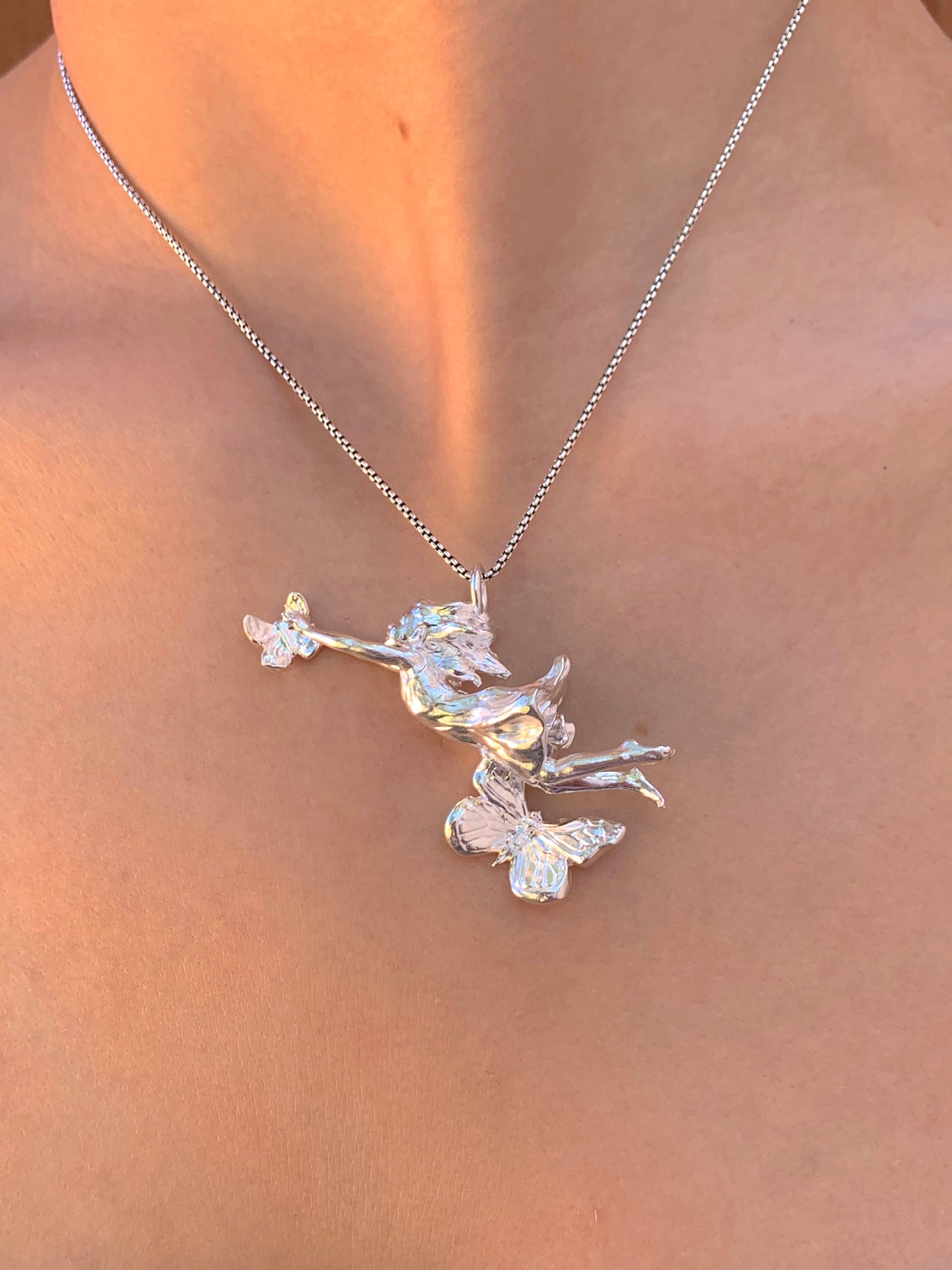 "Lift Her with Butterflies" Pendant Necklace - Sterling Silver