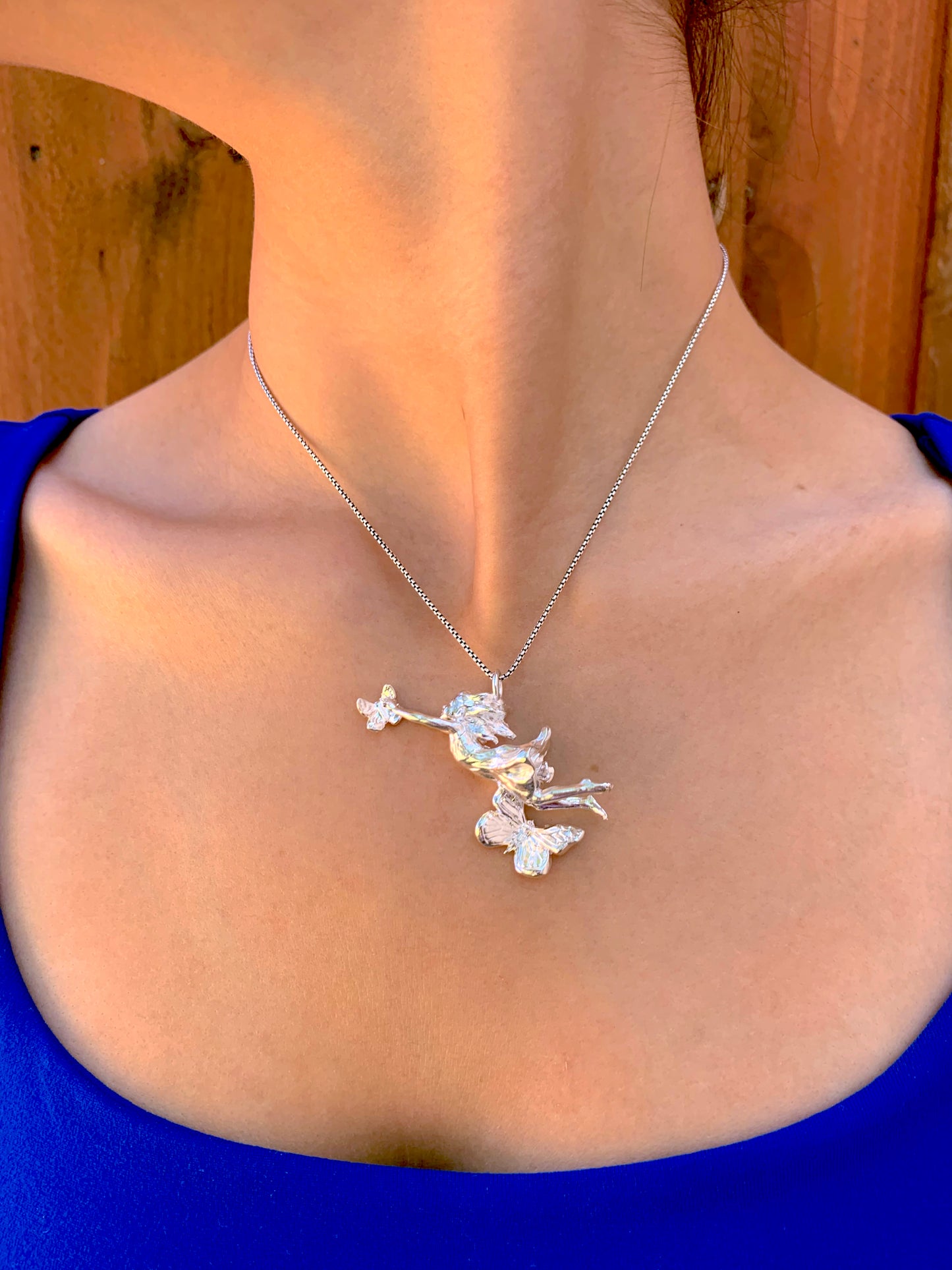 "Lift Her with Butterflies" Pendant Necklace - Sterling Silver