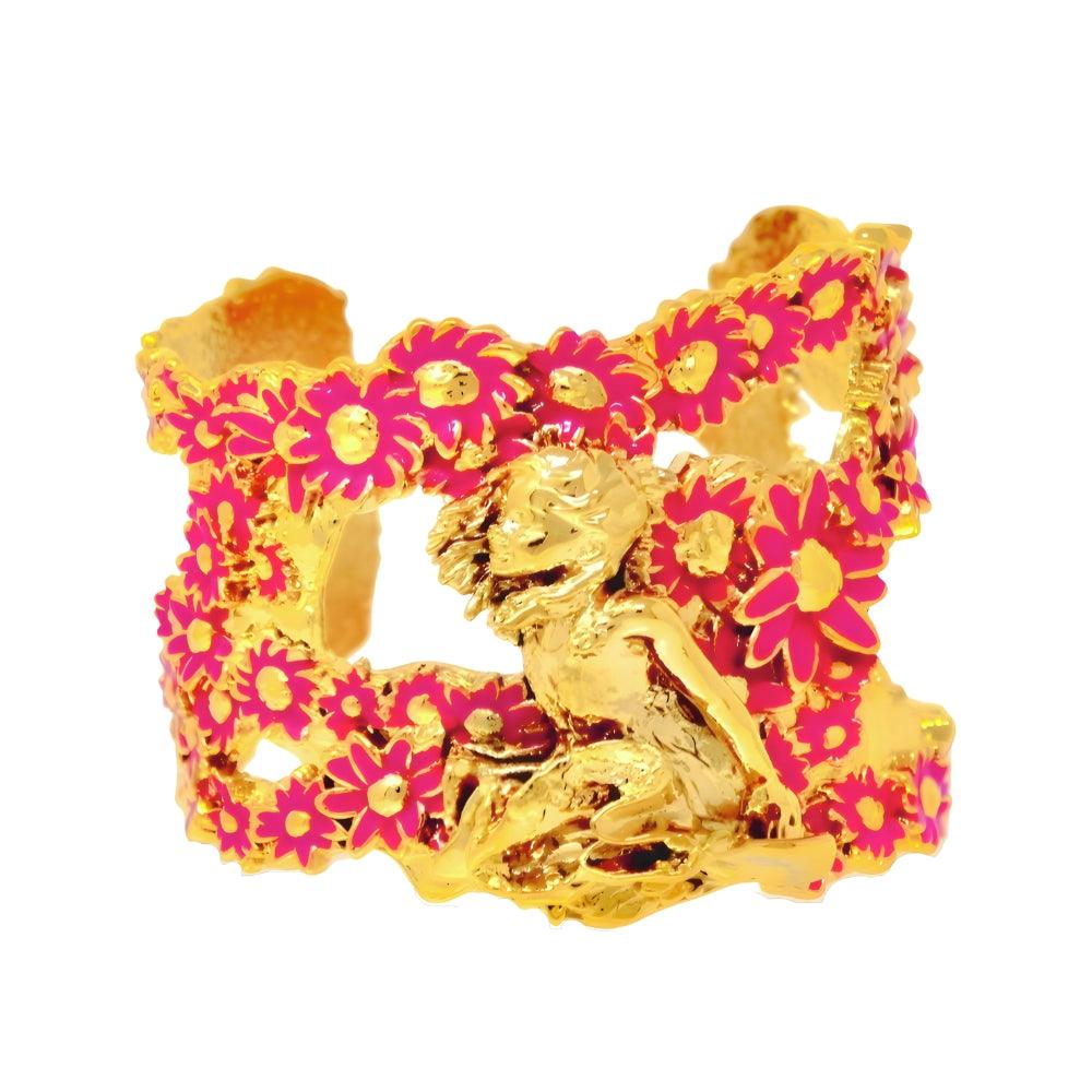 "Sunshine Every Day" Cuff Bracelet - Gold & Fuchsia - Angela Mia Jewelry