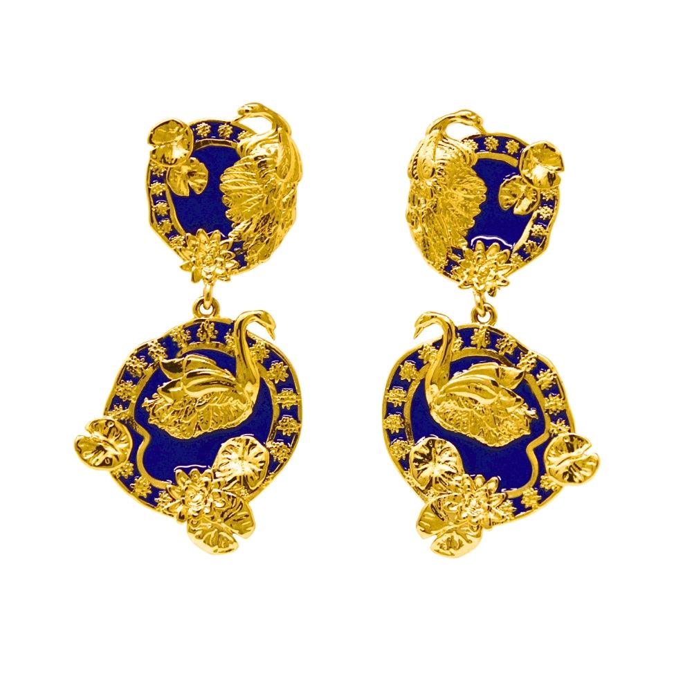 "Tea and Lilies" Large Earrings - Aquamarine & Gold - Angela Mia Jewelry