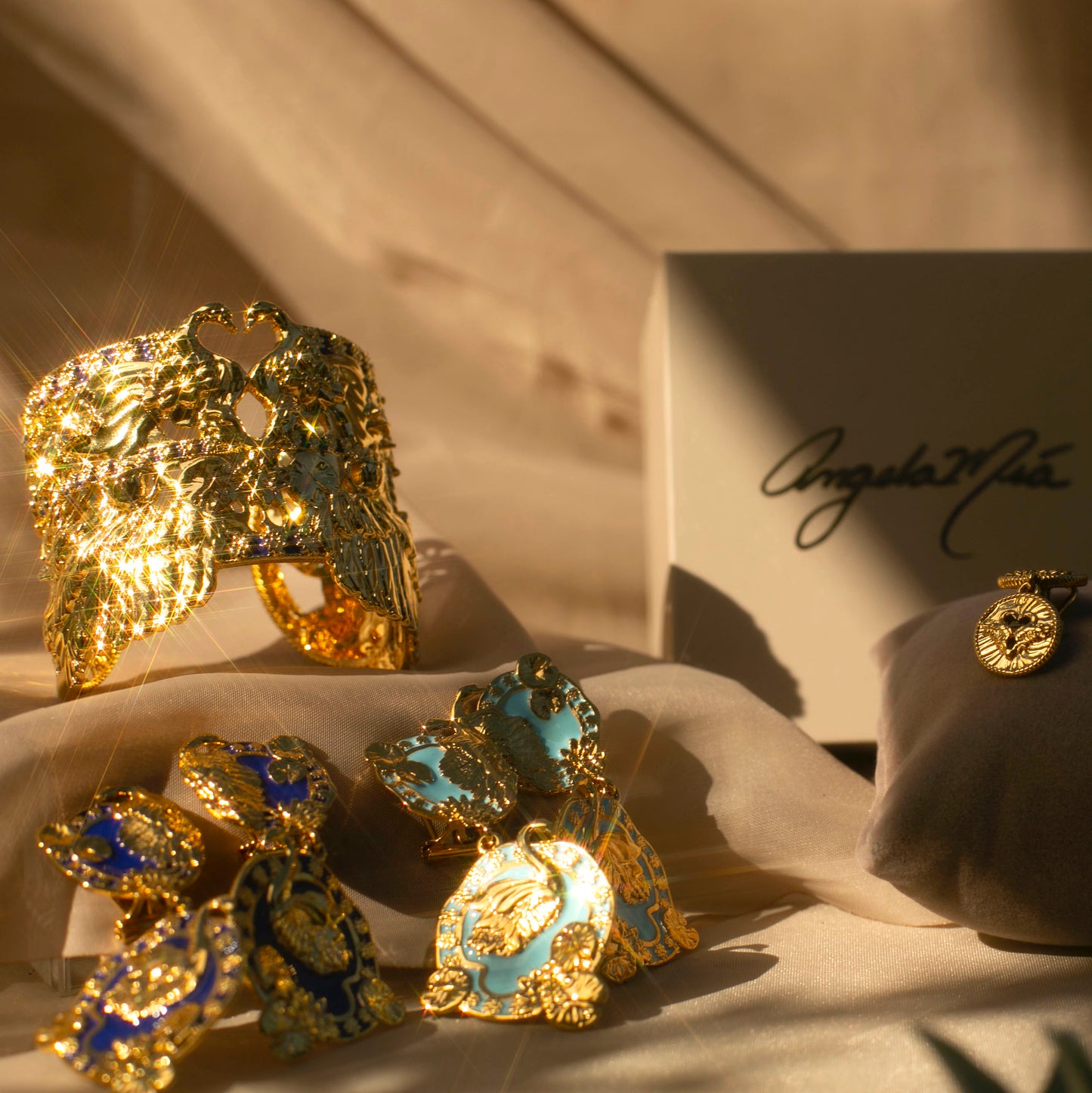 "Tea and Lilies" Large Earrings - Aquamarine & Gold