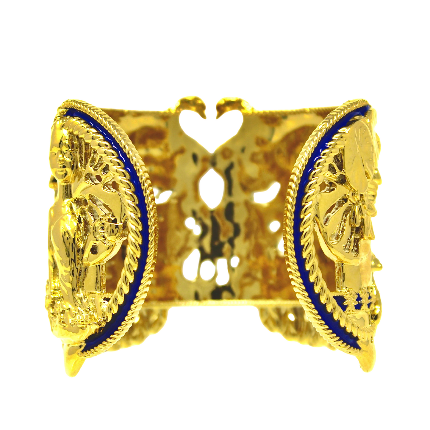 "Tea and Lilies" Cuff - Gold & Royal Blue