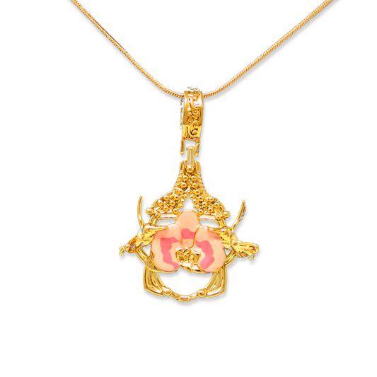 "Cherished Orchid" Pendant - Gold with Pink Orchid