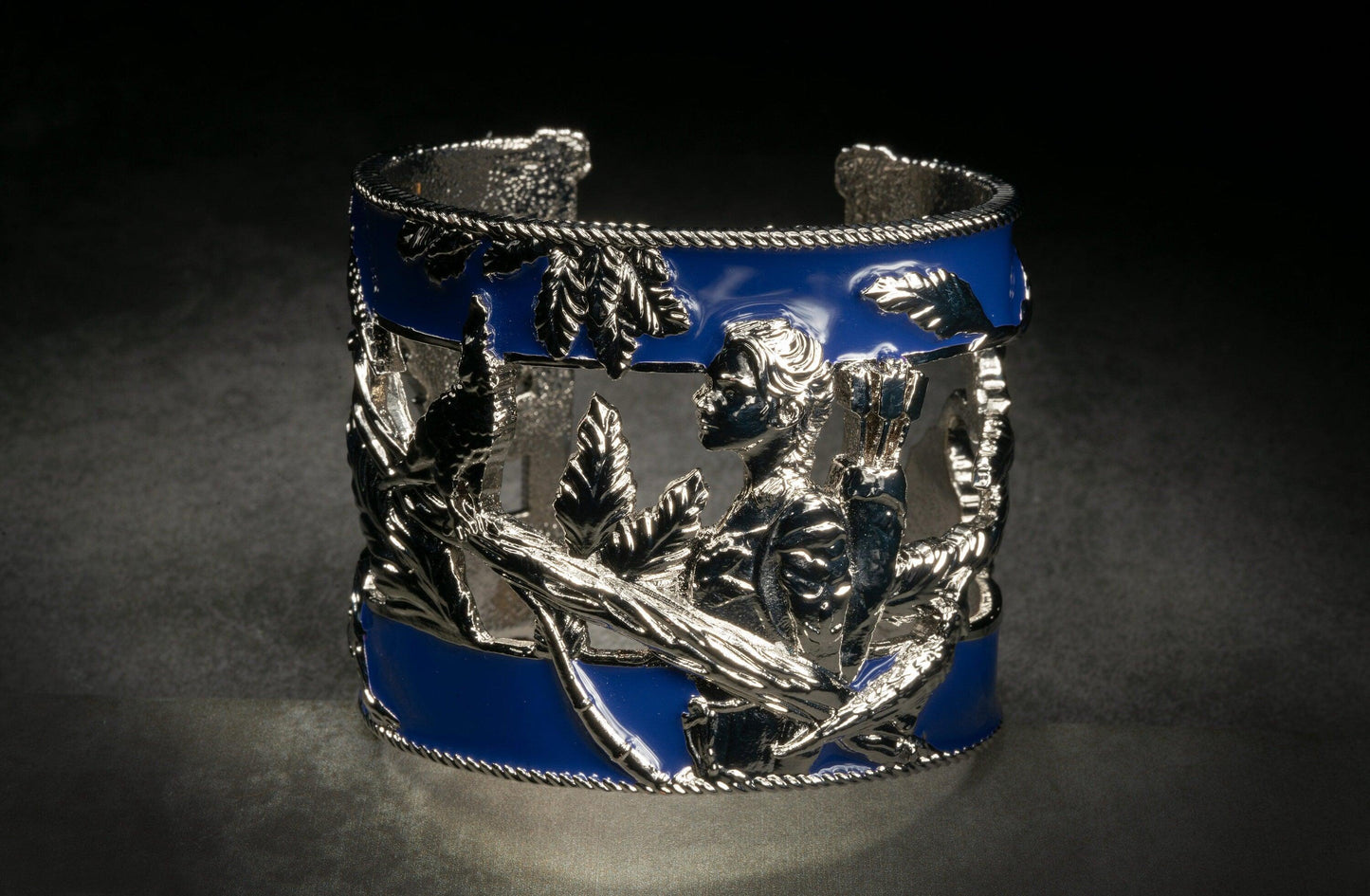 Unique Cuff Bracelet "Vigor" - Silver & Royal Blue Gift, Gift For Mom, Artistic, Jewelry Cuff, Bracelet, Gold, Silver, Brass