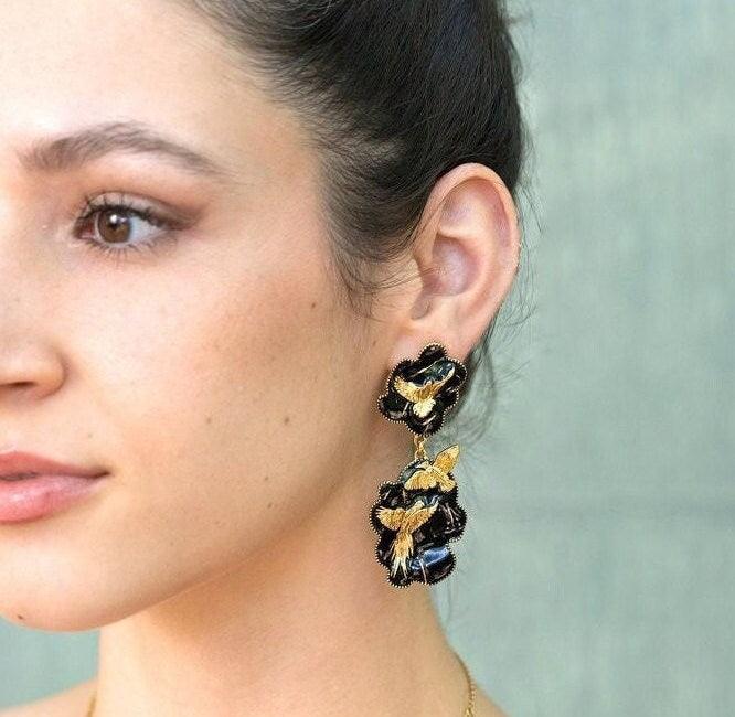 Unique Earrings "Arise" - Gold & Black Jewelry, Gift, Gift for Mom, Artistic