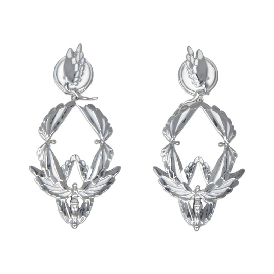 Unique Earrings "Soaring" - Rhodium & Bright White, Large Jewelry, Gift, Gift for Mom, Artistic