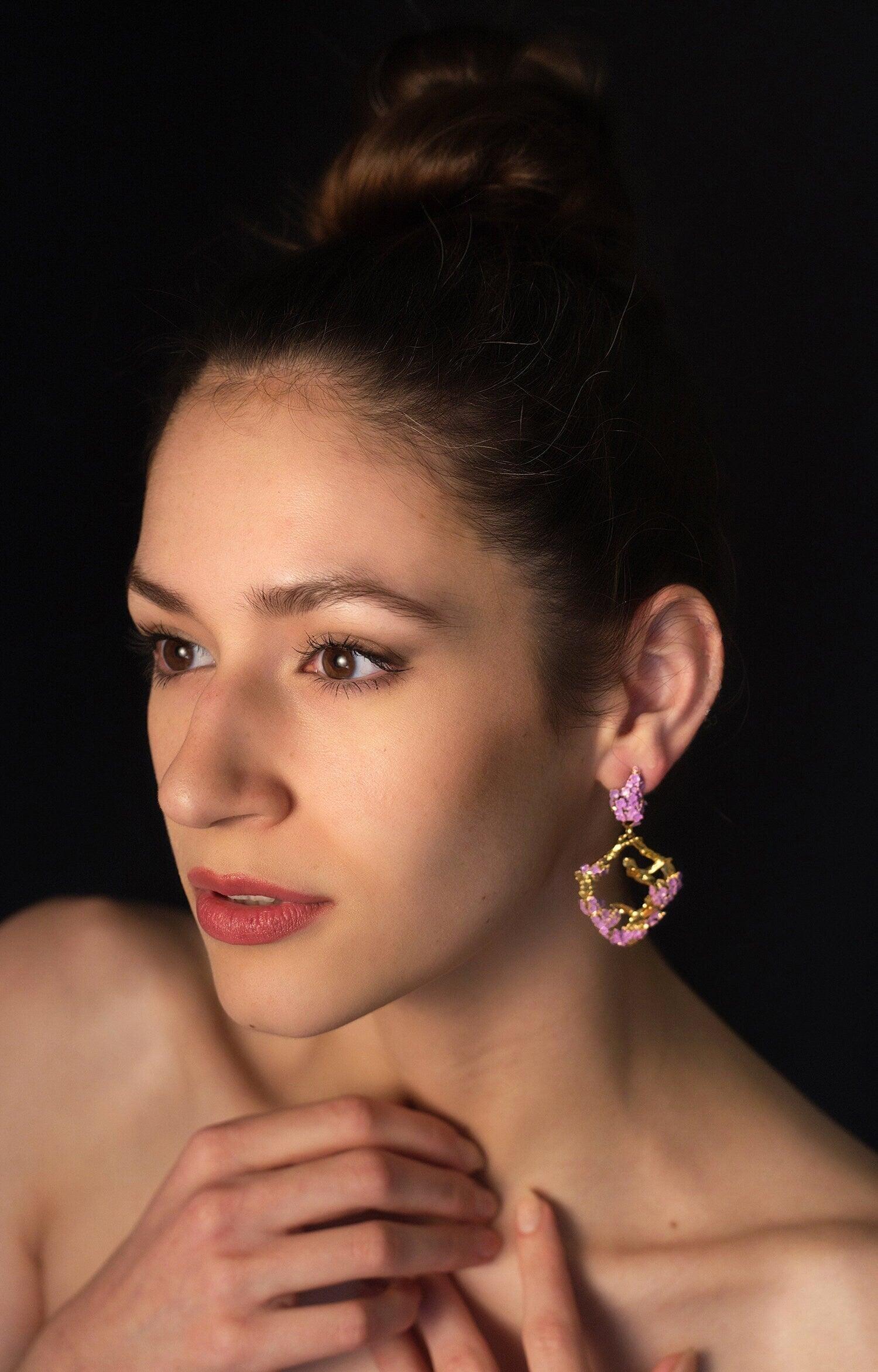 Unique Earrings "Harmony" - Gold & Lavender Gift, Gift For Mom, Artistic, Jewelry