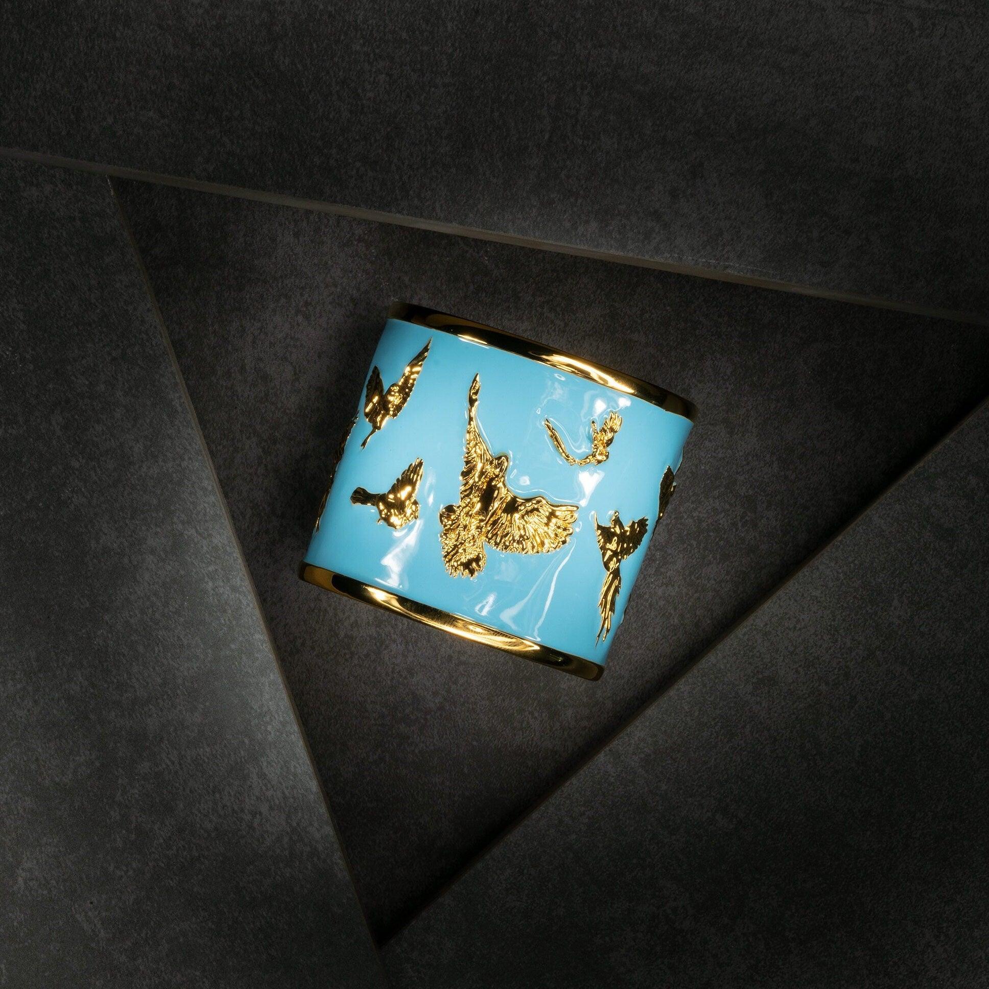 Unique Cuff Bracelet "Arise" - Gold & Clear Blue Sky Gift, Gift For Mom, Artistic, Jewelry Cuff, Bracelet, Gold, Silver, Brass