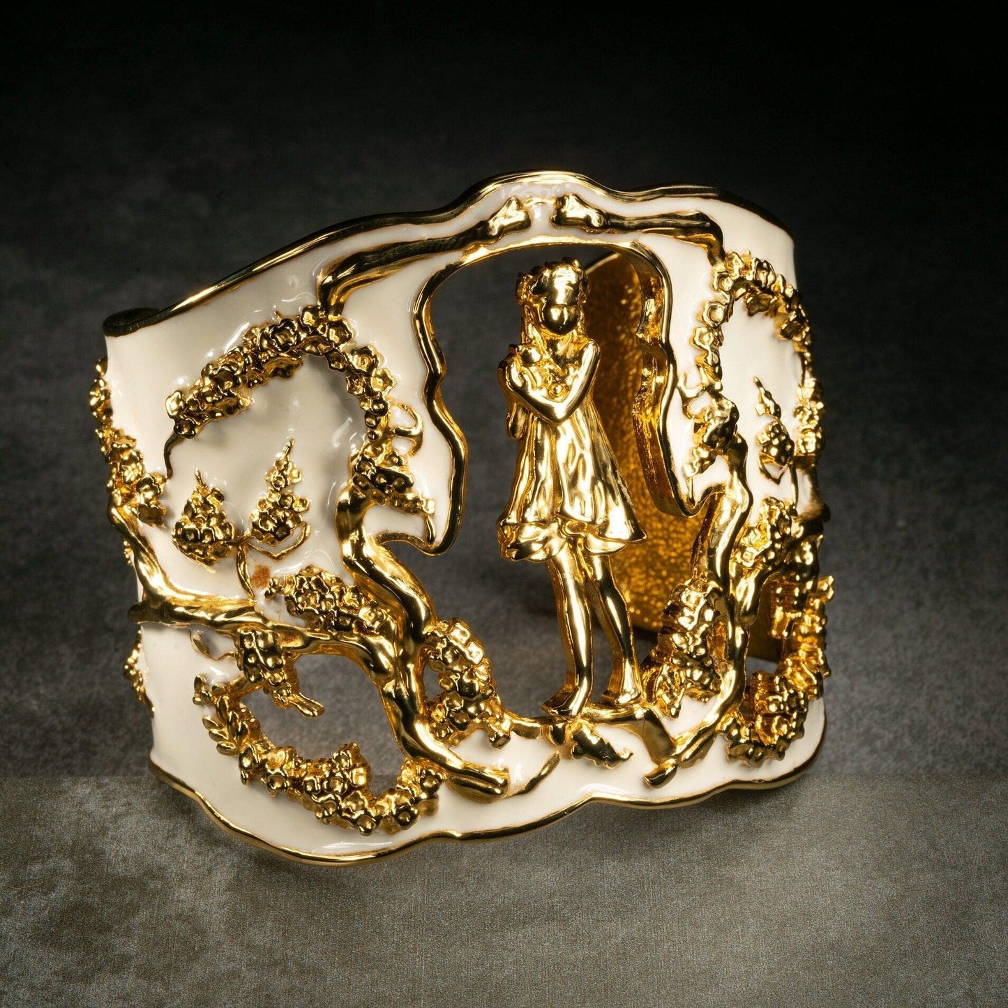 Unique Cuff Bracelet "Harmony" - Gold & Ivory Gift, Gift For Mom, Artistic, Jewelry Cuff, Bracelet, Gold, Silver, Brass