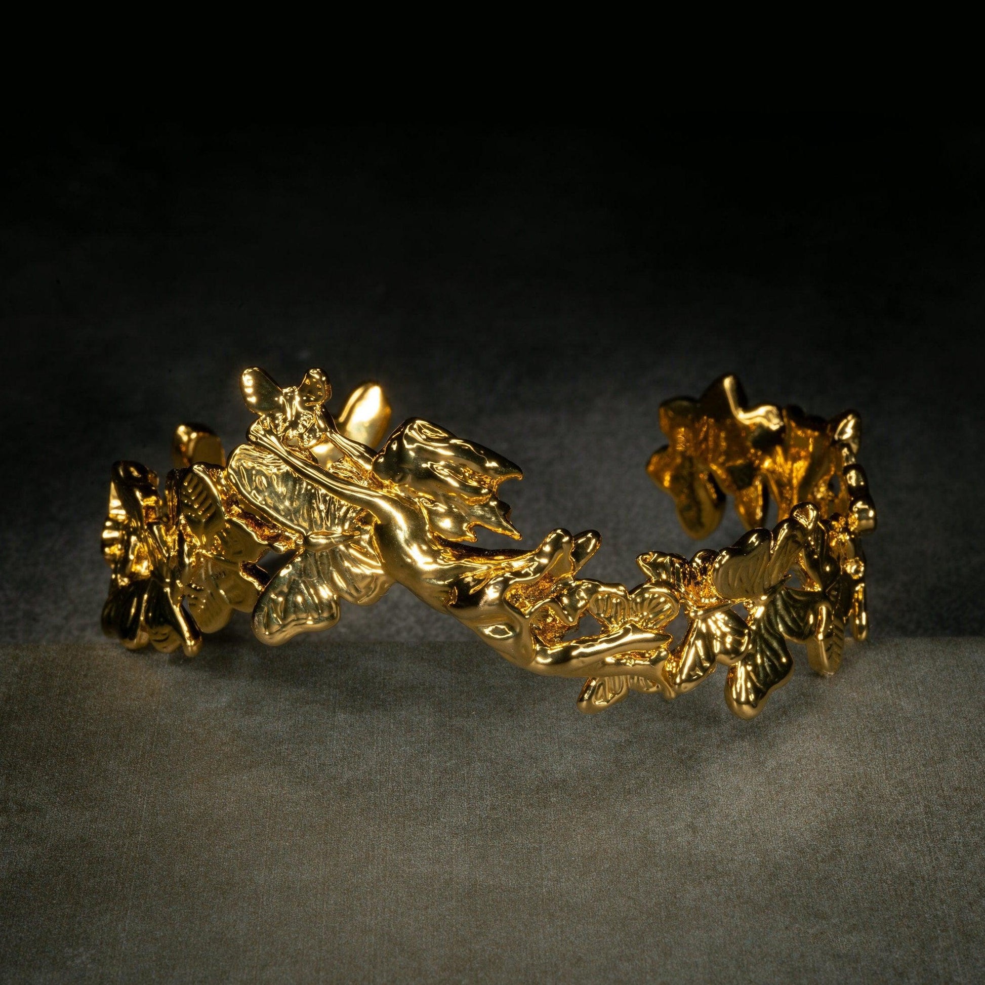 Unique Bracelet "Lift Her with Butterflies" - Gold Gift, Gift For Mom, Artistic, Jewelry Cuff, Bracelet, Gold, Silver, Brass