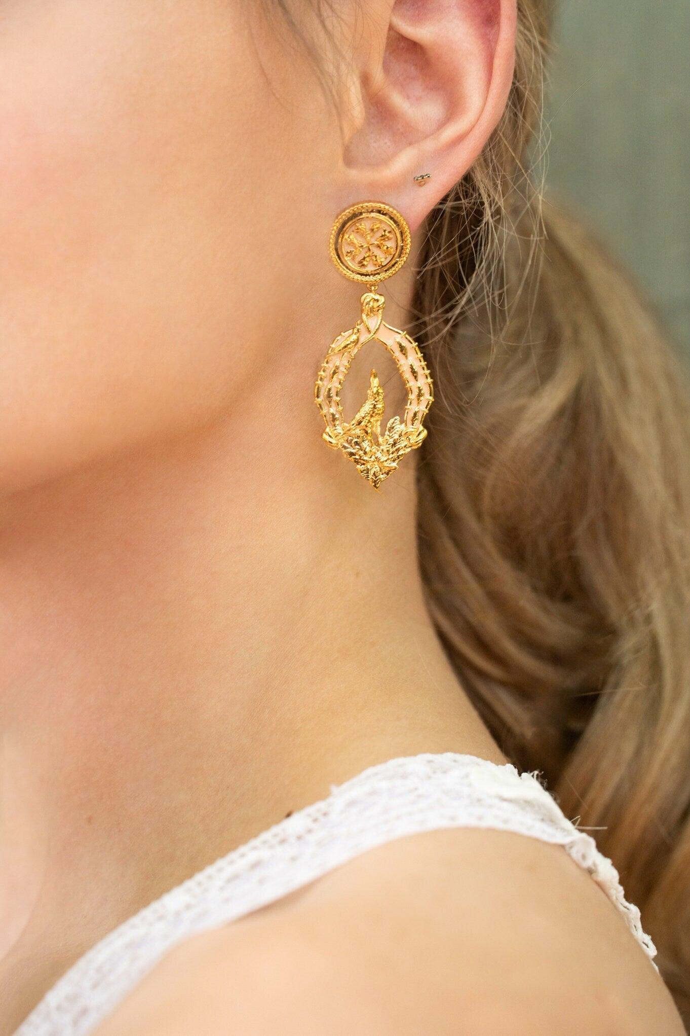Unique Earrings "Vigor" Classic - Gold & Blush Jewelry, Gift, Gift for Mom, Artistic